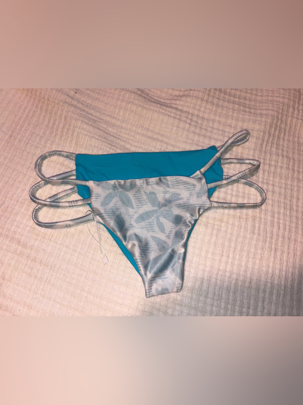 Handmade Reversible Bikini Bottoms in Teal and Silver Leaf Print